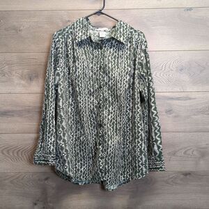 Roaman's Green Patterned Button-Up Long Sleeve Shirt Womens Size Large